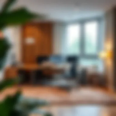 Modern Workspace with 6 m2 Rug Modern workspace decorated with a 6 m2 rug that enhances productivity