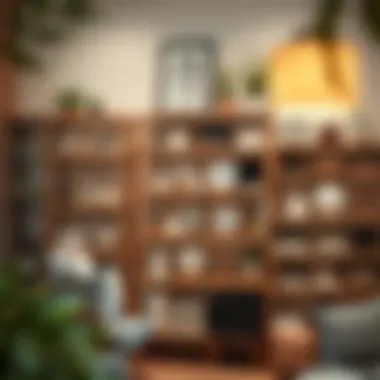 Aesthetic arrangement of wooden racks showcasing decorative items