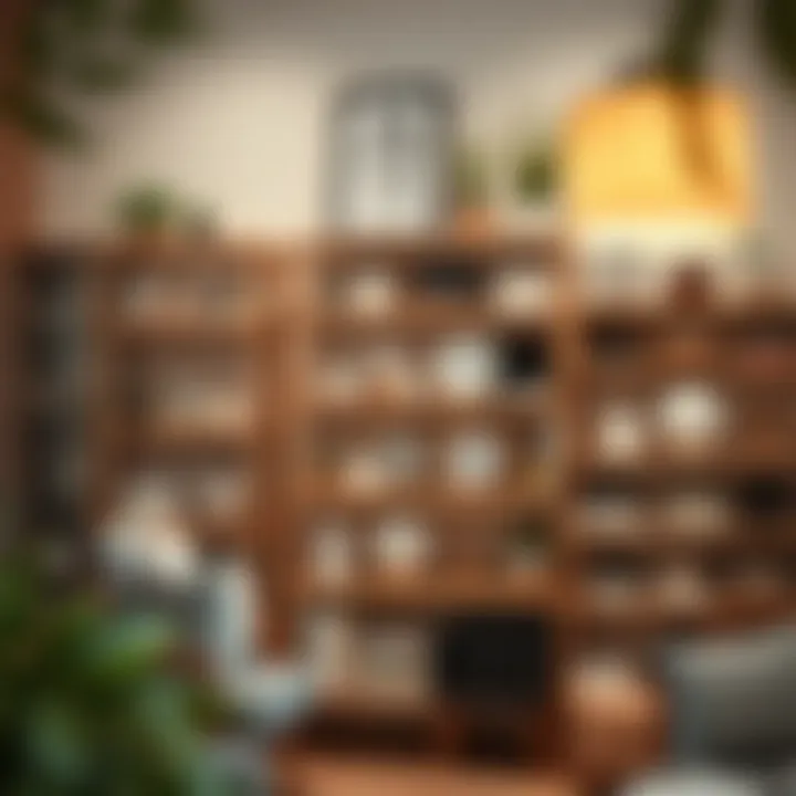 Aesthetic arrangement of wooden racks showcasing decorative items