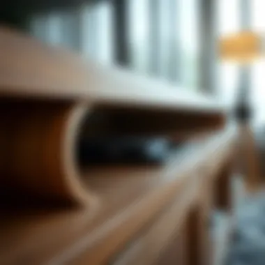 Craftsmanship Details of Wooden TV Stand Close-up of craftsmanship details on a wooden television stand