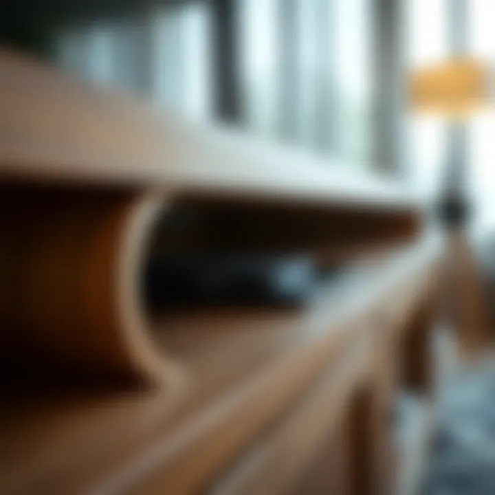 Craftsmanship Details of Wooden TV Stand Close-up of craftsmanship details on a wooden television stand