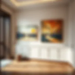 Elegant hallway wall with modern art