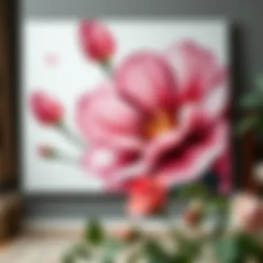 Close-Up of Floral Canvas An elegant close-up of a flower canvas, emphasizing brush strokes and texture.