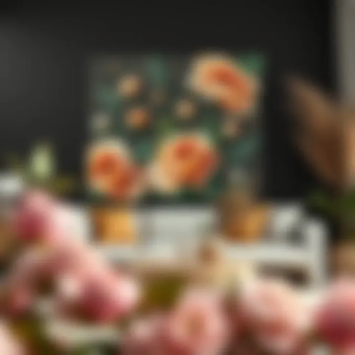 Materials Used in Floral Art An artistic representation of various materials used in creating floral canvas art.