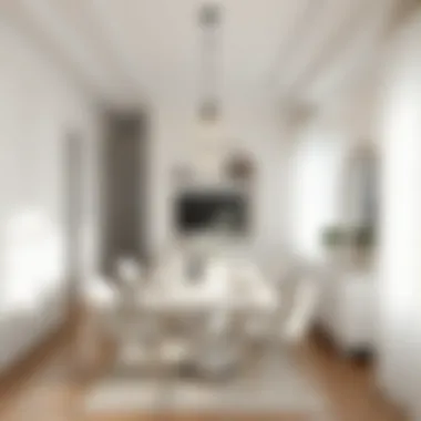 Modern Lighting in Dining Room Chic white dining room decor featuring modern lighting