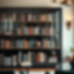 Sleek glass-fronted bookshelf showcasing classic literature