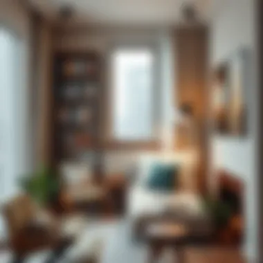 Cozy reading nook featuring a glass bookshelf and warm lighting