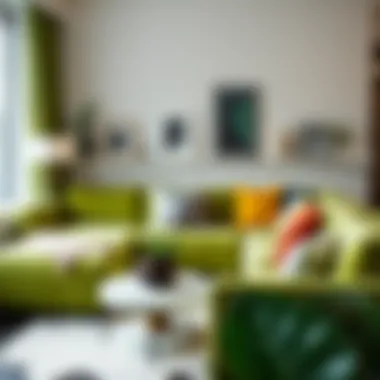 Chic green corner sofa arrangement with modern decor