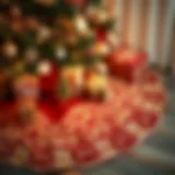 Elegant Christmas tree skirt showcasing intricate designs and textures