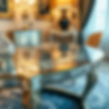 Intricate Design of Mirrored Table Close-up of a beautifully designed mirrored table highlighting its intricate details