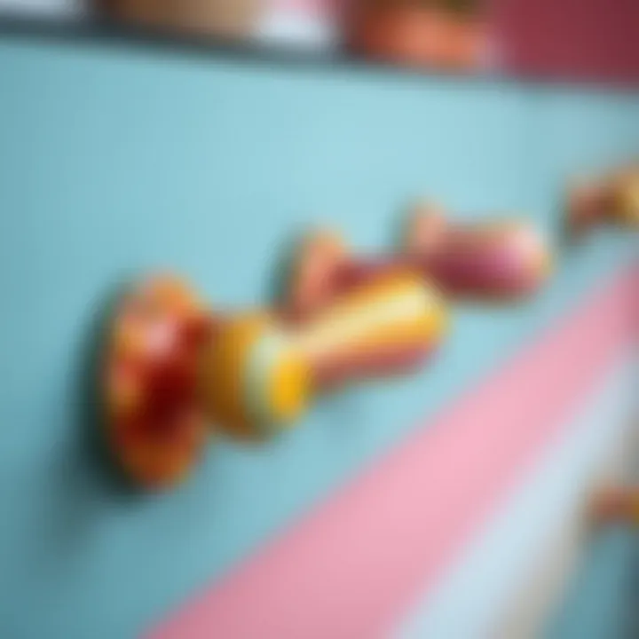 Unique Drawer Handles in Vibrant Colors Close-up of unique colorful drawer handles