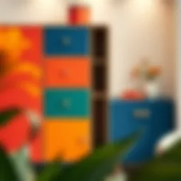 Colorful drawer cabinet showcasing modern design