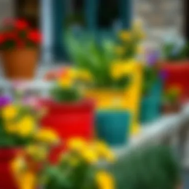 Vibrant Flower Pots Vibrant flower pots adding color and charm to the garden