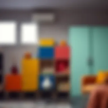 Functional Colorful Storage in Contemporary Living Space A contemporary living space with functional colorful storage