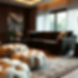 Stylish corner sofa set with elegant poufs