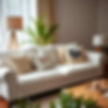 Cozy Arrangement with White Couch and Decorative Pillows Cozy arrangement featuring a white couch and decorative pillows