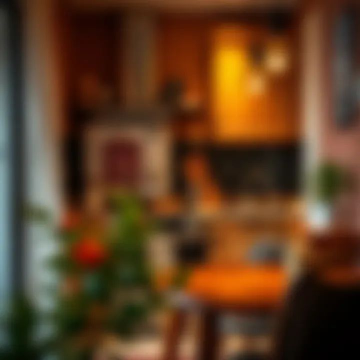 Cozy atmosphere created by warm colors in a compact kitchen