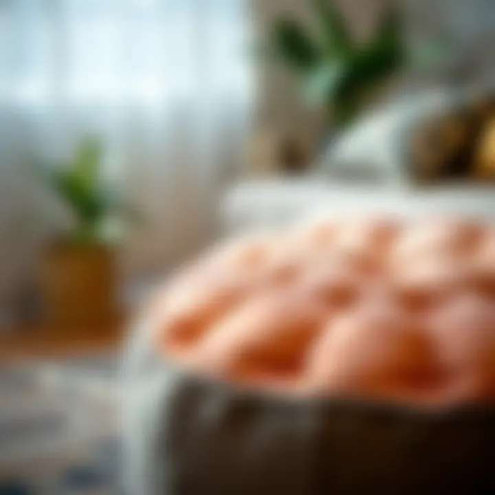 Close-up of a beautifully designed cross-legged pouf
