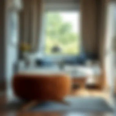 Cross-legged pouf in a cozy reading nook