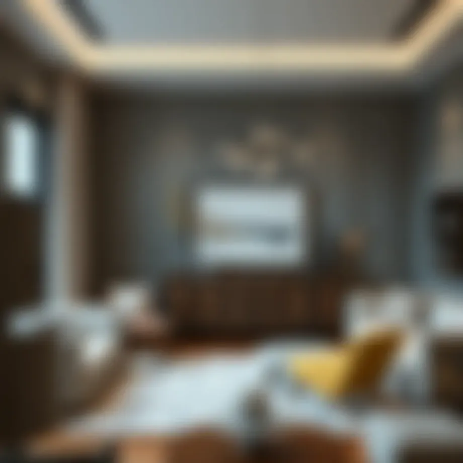 Stylish narrow long dresser in a modern living room setting