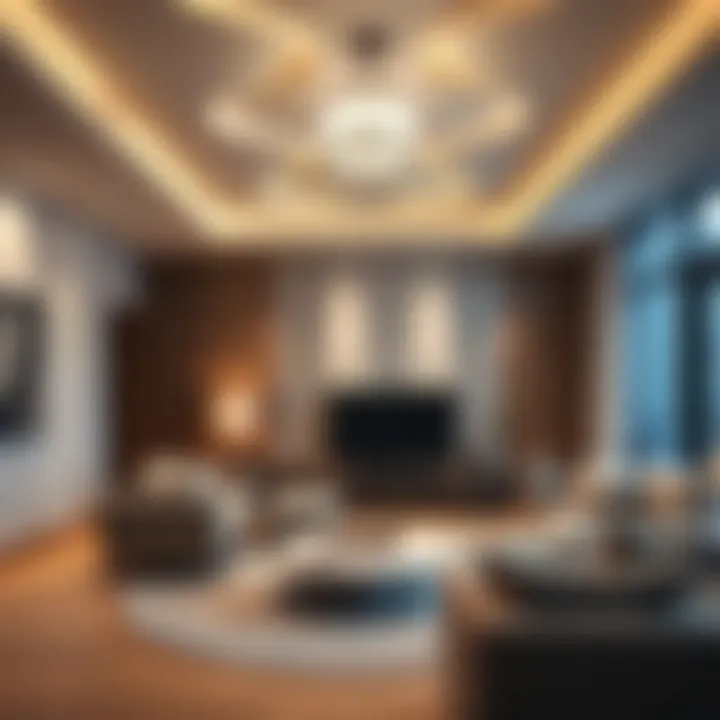 Modern Living Room with Elegant Foam Ceiling Stylish decorative foam ceiling design in a modern living room