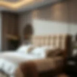 Elegant double bed base headboard in a modern bedroom setting