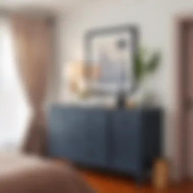 Dresser used for decorative storage in a cozy bedroom