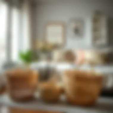 Decorative Plastic Baskets in a Cozy Bedroom Elegant plastic baskets used for decorative purposes in a cozy bedroom