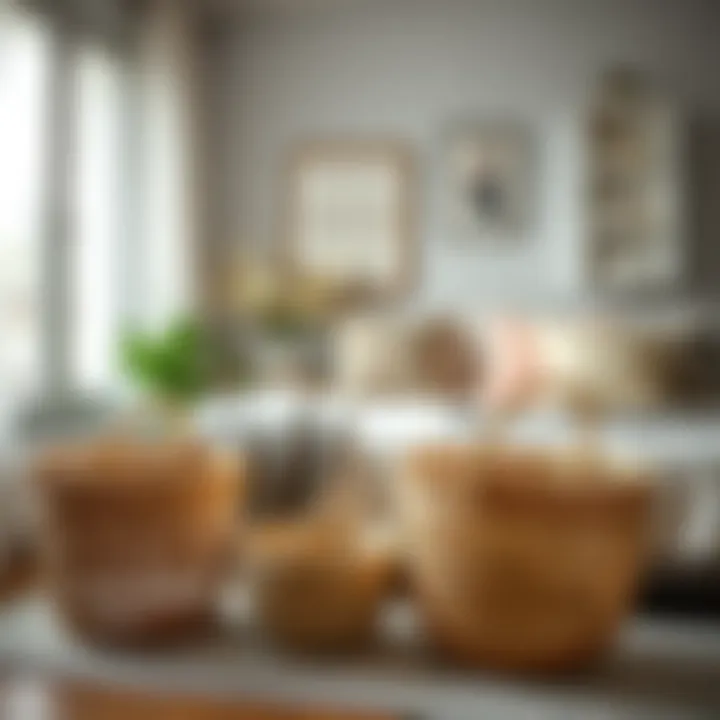 Decorative Plastic Baskets in a Cozy Bedroom Elegant plastic baskets used for decorative purposes in a cozy bedroom