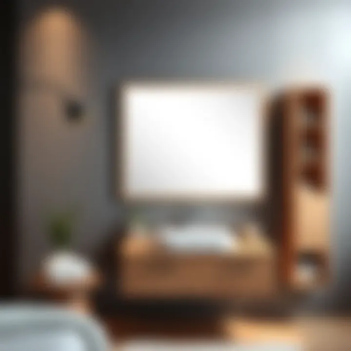 Sleek Design of Wooden Bathroom Mirror Elegant wooden bathroom mirror showcasing a sleek design