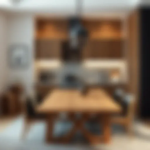 Elegant wooden kitchen table in a modern setting