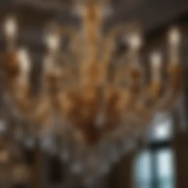 Close-up of a vintage golden chandelier highlighting its detailed artistry