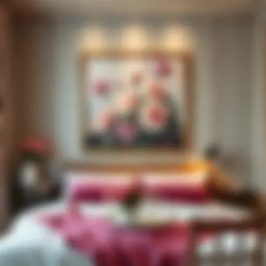 Floral painting that enhances romantic bedroom decor