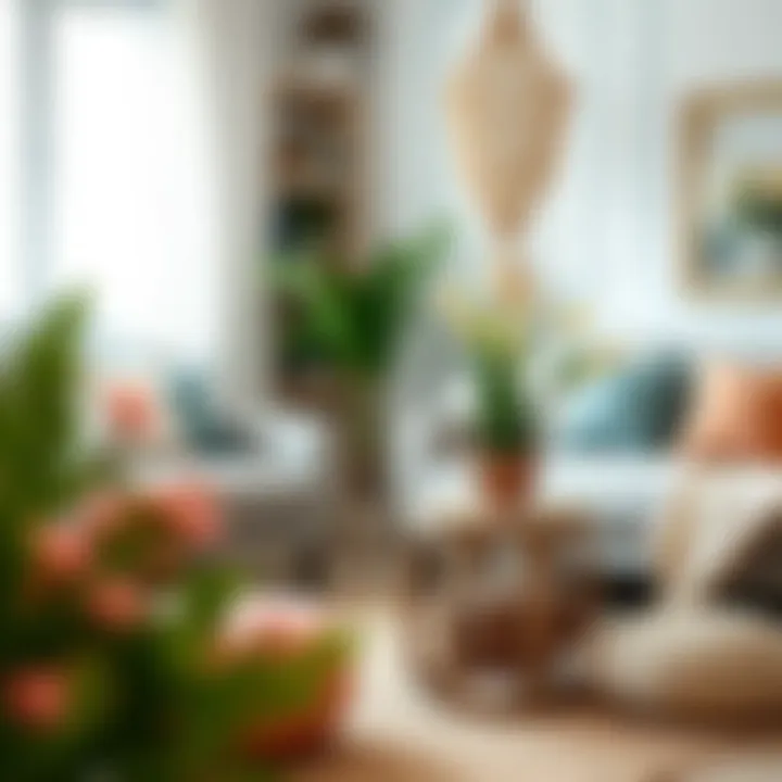 Integration of Flower Basket Table in Home Decor Stylish flower basket table integrated into a cozy living room