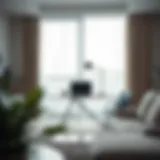 A stylish foldable desk in a modern living room setting