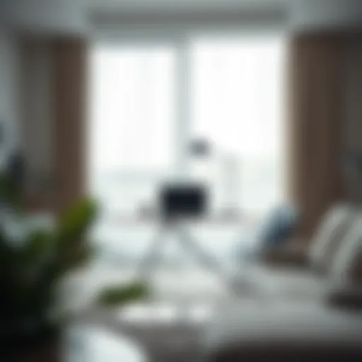 A stylish foldable desk in a modern living room setting