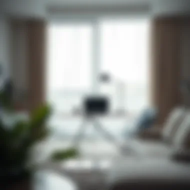 Contemporary Foldable Desk in Use A stylish foldable desk in a modern living room setting