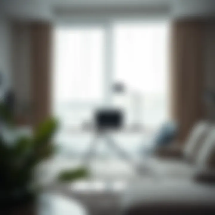 Contemporary Foldable Desk in Use A stylish foldable desk in a modern living room setting