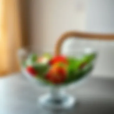 Close-up of footed glass salad bowl highlighting material quality