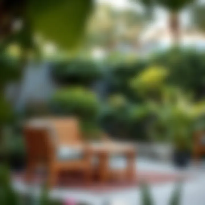 Elegant Wooden Garden Furniture Elegant wooden garden furniture set in a lush garden