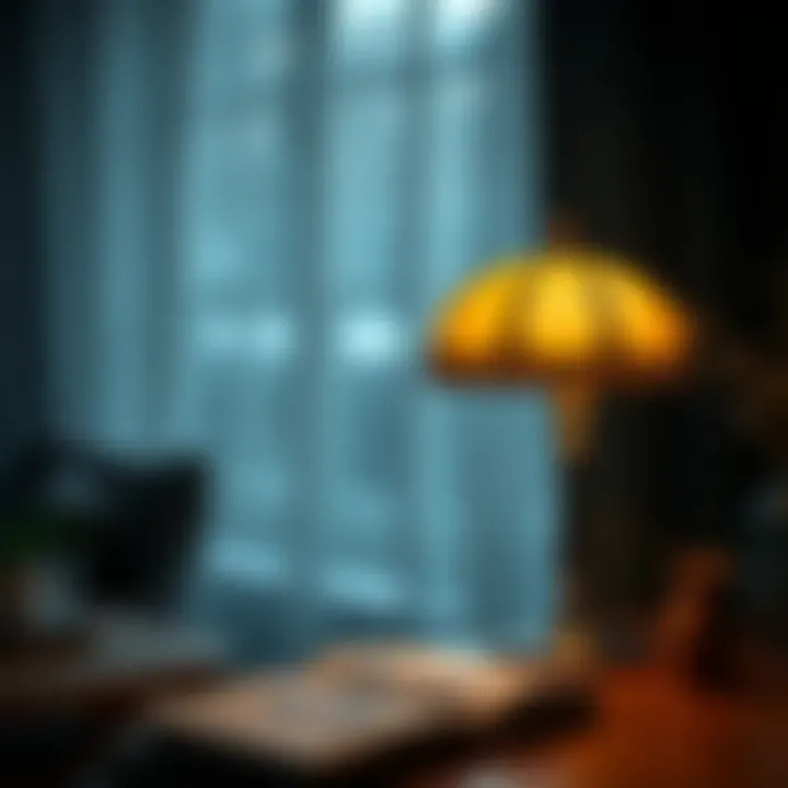 Ambient lighting from a decorative table lamp on a desk