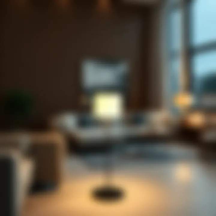 Stylish floor lamp illuminating a modern living room