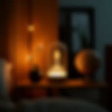 Unique design night light placed on a decorative shelf