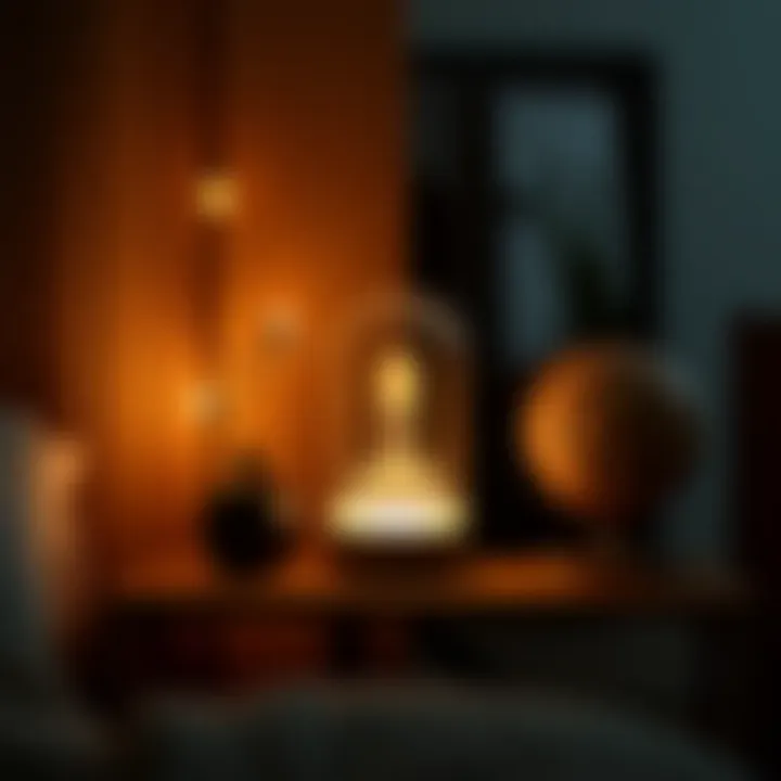 Unique design night light placed on a decorative shelf