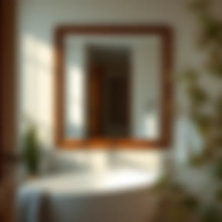 Natural Light Reflection in Stylish Bathroom Gorgeous wooden mirror reflecting natural light in a stylish bath