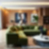 Stylish green corner sofa in a modern living room