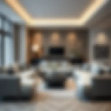 Modern Living Space with Gray and White Furniture Contemporary living space featuring gray and white sofa arrangement