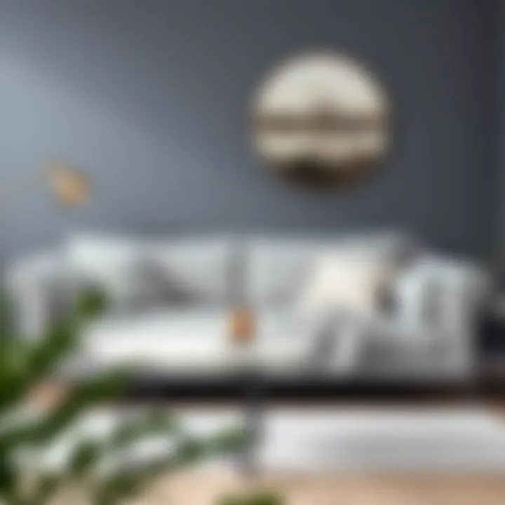 Inviting Gray and White Sofa with Throw Cozy gray and white sofa set adorned with a soft throw blanket