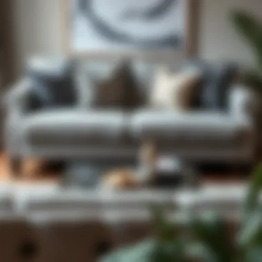 Chic Gray and White Couch with Accents Stylish gray and white furniture with decorative pillows