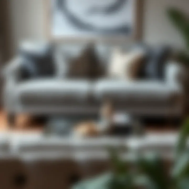 Chic Gray and White Couch with Accents Stylish gray and white furniture with decorative pillows